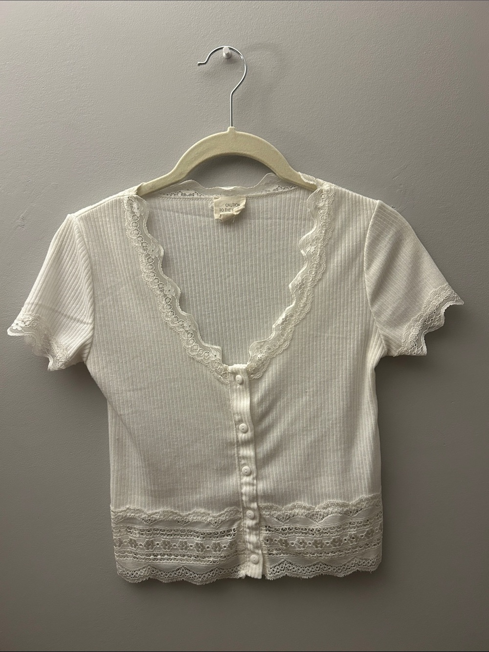 White lace button up